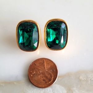 Signed Vintage Green Rhinestone Glass Post Peirced ear